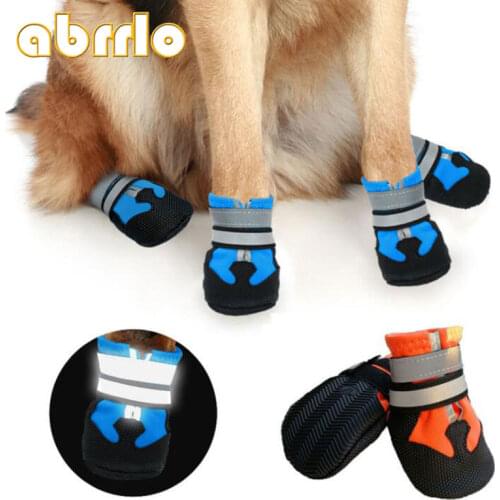 Abrrlo 4pcs Waterproof Anti-slip Winter Pet Dog Shoes Outdoor Reflective Dog Shoes For Sports Pet Shoes For Labrador Husky