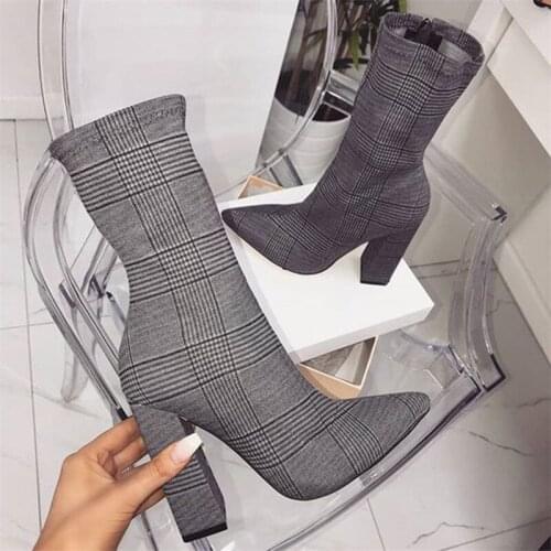 Sexy Ankle Boots For Women Shoes Pointed Toe Thin High Heels Bootas Mujer Femme Zipper Chelsea Boots Size 35-42