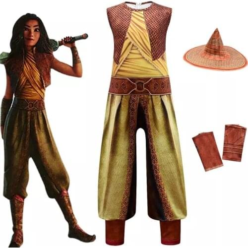 Woman Raya Cosplay Costumes The Last Dragon Cos Set Jumpsuits Handwear Belt Cloak 5pcs Set Halloween Anime Cosplay Costumes Kids