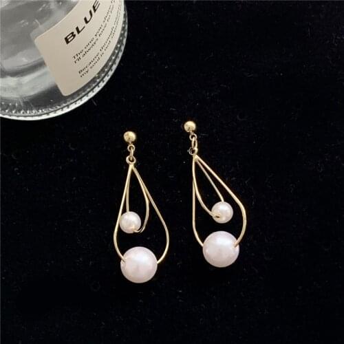 Simulated-pearls Water Drop Geometric Clip Earrings Korean Fashion Earring for Women