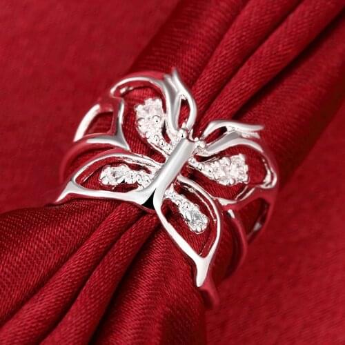 Hot 925 Sterling Silver Crystal butterfly Rings For Women adjustable Fashion Wedding Party Holiday gifts luxury brands Jewelry