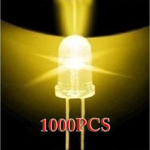 1000pcs 3mm Warm White 2Pins DIP LED Diodes Clear Round Head Super Bright LED Light 25 Angle