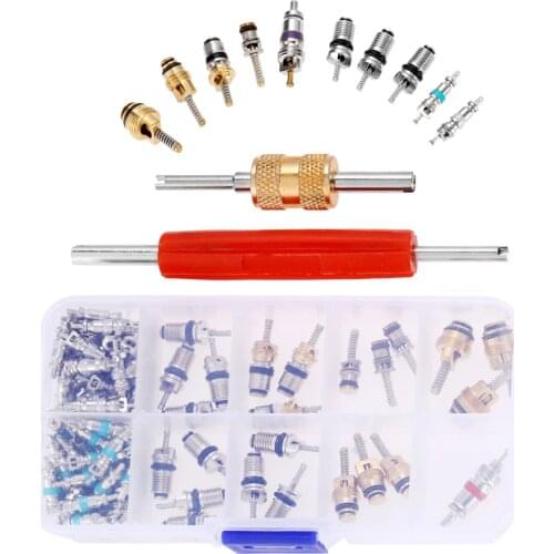 102Pcs Car Air Conditioning Valve Core Kit A/C R12 R134A 100Pcs Refrigeration Tire Valve Stem Cores with 2Pcs Removal Tool