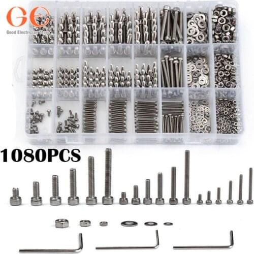 1080pcs Stainless Steel Screw Hexagon Hex Head Flat Washer With Nuts Wrench Assortment Kit metic nut and bolt assortment screws