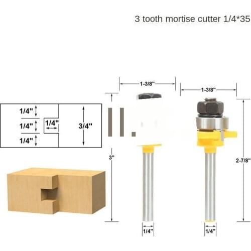 2Pcs 1/4 Shank Tongue & Groove Joint Assemble Router Bits Milling Cutter T Shape Woodworking Cutting Tools