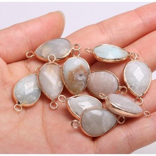 Amazonites Drop-shaped Gold-plated Semi-precious Stone Connector For Jewelry Making Temperament Accessories Size 14x27mm