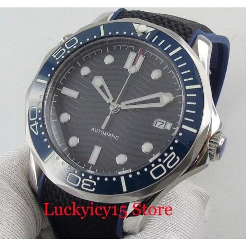 Nologo Automatic Mens Watch With Ceremic Bezel Stainless Steel Watch Case Rubber Strap 41mm Time Watch