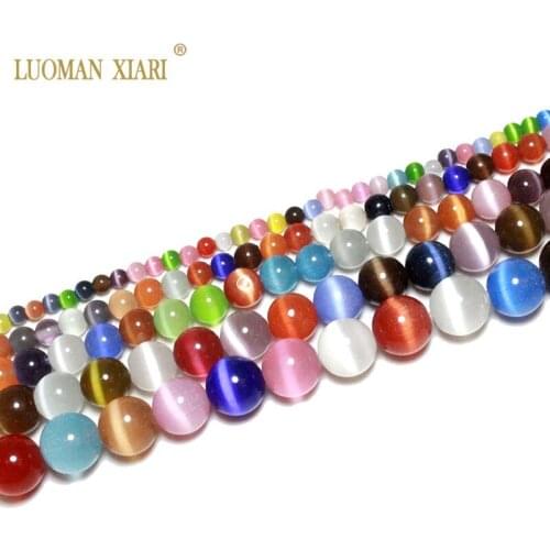 Fine AAA Colorful Cat Eye Round Natural Stone Beads For jewelry Making DIY Bracelet Necklace 4/6/8/10/12MM Strand 15