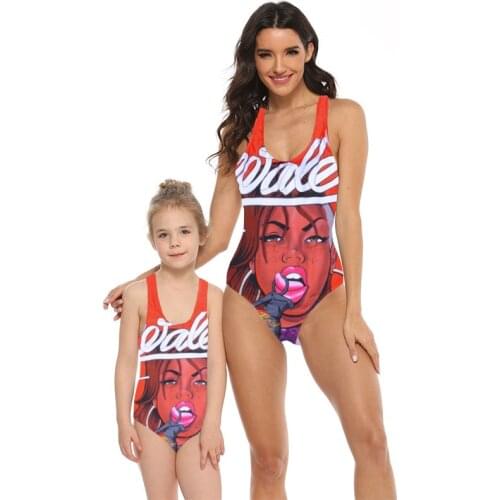 Mother Girl Swimwear Mommy and Me Matching One Piece Swimsuit Beach Wear Family Fashion Girl Print Sporty Monokini Bathing Suit