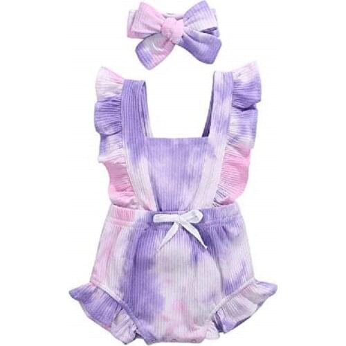 Summer Infant Girl Clothing Set Sleeveless Tie Dye Print Toddler Girls Baby Bodysuit + Headband Twins Baby Clothes For 0-2y Baby