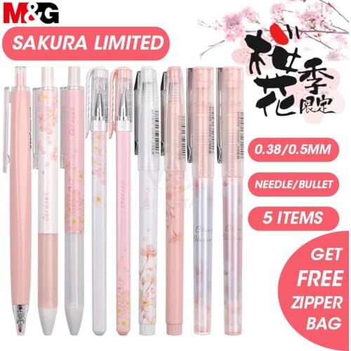 M&G Sakura Pink Cute Kawaii Gel Pen Set Black Gel Ink Pens 0.5mm 0.38mm Retractable for school supplies gelpen stationery roller