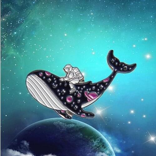 Fashion Whale Astronauts Pins Enamelbrooch Universe Ocean Lapelpin Clothes Badge Gift For Kids Friends