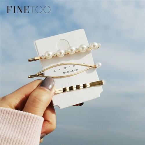 Fashion Plain Gold Color Geometric Metal Hairpins Elegant Korean Pearl Hair Clips for Women Wedding Bridal Hair Accessories