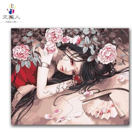 Diy coloring painting by numbers Figures chinese Ancient costume Anime beauty "XiuNv" pictures paints by numbers with colors