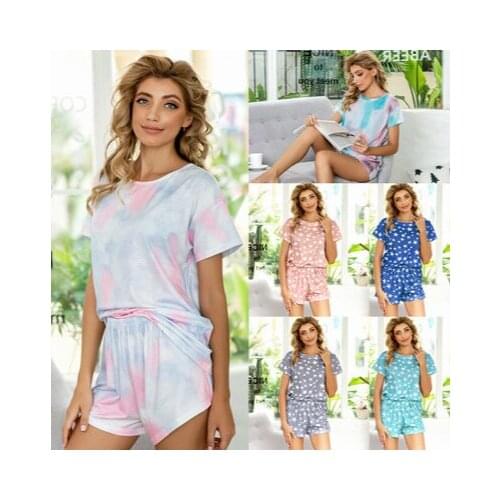 New 2020 summer casual printed tie-dye gradient star pajamas short-sleeved home service suit