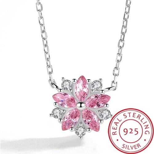 Korean Fashion Style Pink Quartz Silver 925 Jewelry Necklace for Women Luxury Pendant Necklaces Wedding Birthday Gifts