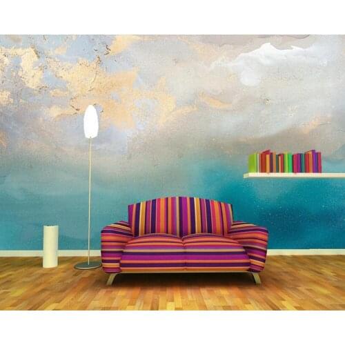 Papel de parede Abstract oil painting blue sea gilded texture 3d wallpaper mural,living room bedroom wall papers home decor