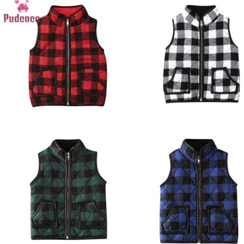 Pudcoco Brand Kids Girl Plaid Cotton Vests Winter Warm Jacket Waistcoat Baby Zipper Coat Fall Outwear Bebe Clothes 1-6Y