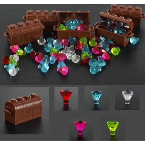 100pcs City Blocks Dimond Jewelry Building Blocks Gem Stone Pirate Caribbean Treasure Box City Accessories Parts Brick for Kids