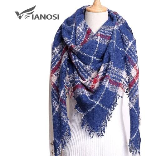 VIANOSI Winter Triangle Scarf For Women Plaid Warm Cashmere Scarves Female Shawls Pashmina Lady Bandana Wraps Blanket