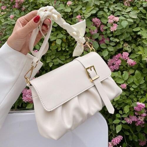 High Quality Ladies Silk Scarf Folds Sweet Pure Color SmallBag 021New Shoulder Handbags Korean Fashion Casual Lady Messenger Bag