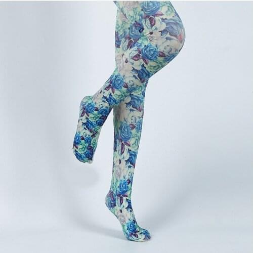 Womens Tights Creative blue patterned stockings print tights flower pantyhose