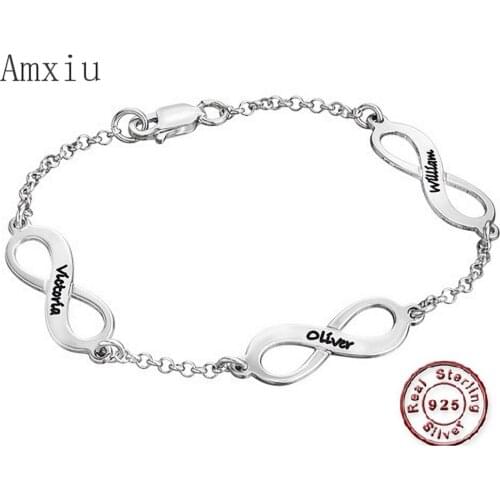 Amxiu Real 925 Sterling Silver Bracelet Engrave 1-3 Names Bracelets For Women Men Jewelry Personalized Gift