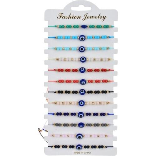 12x Lucky Devils Eye Bracelets Adjustable Wax Rope Hand Bracelet Crystal Beads Bracelets Women Girls Ornaments Gifts
