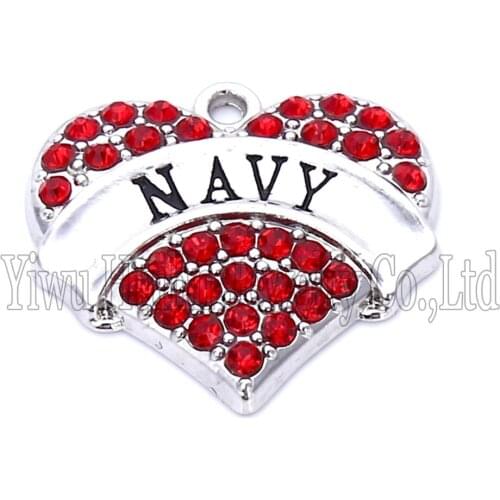 Hot Selling New Arrival 20 pcs a lot rhodium plated NAVY with red/pink/blue/white crystal heart pendant
