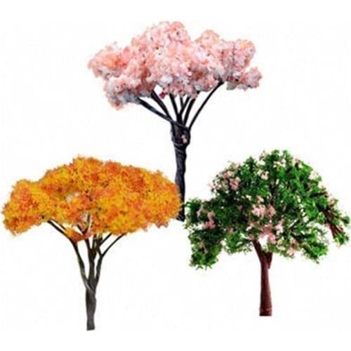 3Pcs Plastic Miniature Flower Cherry Blossoms Tree Dollhouse Garden DIY Ornament