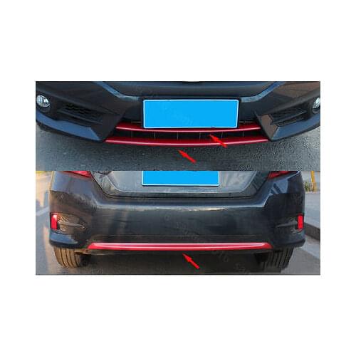 3PCS CARBON FIBER RED FIT FOR HONDA CIVIC 2016 2017 FRONT & REAR BUMPER GRILL COVER