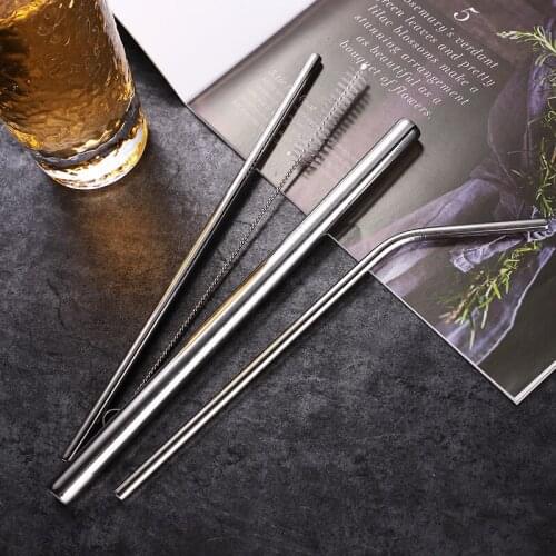 4Pcs/set Stainless Steel Boba Bubble Tea Straw + Clean Brush Reusable Drink Straws