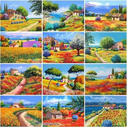 5D DIY Diamond Embroidery House Full Round With AB Drill Diamond Painting Kits Village Landscape Stitch Mosaic Home Decorations