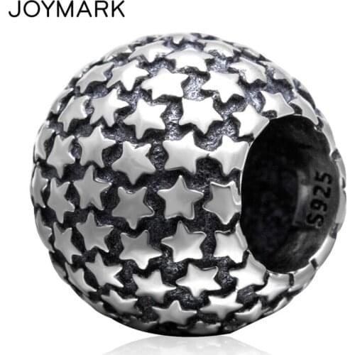 Antique Tone Star Pattern Round Authentic 925 Sterling Silver Big Hole European Charm Beads For DIY European Jewelry SAPB3101