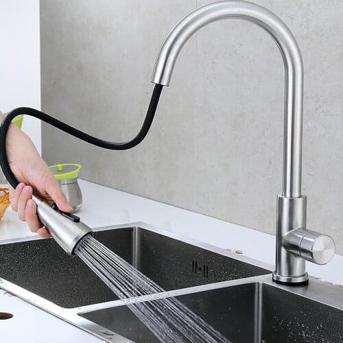 Auto Sense Kitchen Bathroom Sink Faucet Button Controll Waterflow Aerator Spray Modes Pull-Out Long Hose Water Tap Pipe Kit