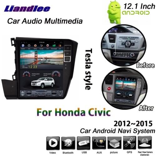 Car Android GPS Navigation Multimedia Radio Player For Honda Civic 2012 2013 2014 2015 Tesla Screen DVR Driving Video Recorder