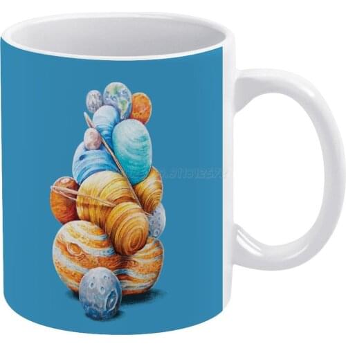 Planetary Pile-Up White Mug Custom Printed Funny Tea Cup Gift Personalised Coffee Mug Planet Moon Space Universe Surreal Nerd Ge
