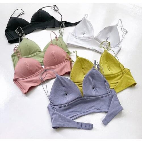 Big Backless Thread Cotton Triangle Bra with Removable Padded Spaghetti Straps Wireless Underwear Women Lingerie 2021 New