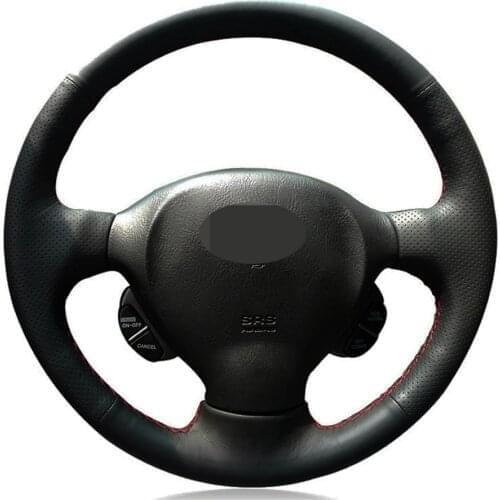 Car Steering Wheel Cover DIY Hand-stitched Black Genuine Leather For Hyundai Santa Fe 2001 2002 2003 2004 2005 2006