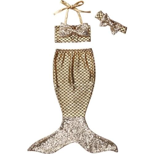 Kids Girls clothes Swimmable Mermaid Tail Bikini Set Swimsuit Spandex Swimwear Bathing Costume 3PC Bikinis Set