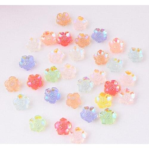 BOLIAO 30Pcs 11mm Rose Flower Shiny 3D Convex Resin Flat Back Petal AB Color Glue on Handmade Art Work Not Hole R376