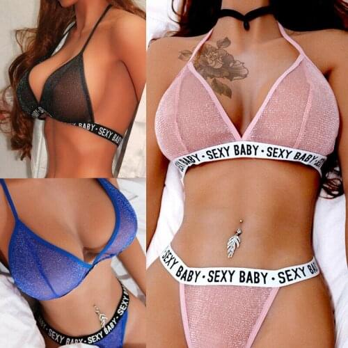 Womens Sexy Lingerie Set Female Sexy See Through Bra Briefs Underwear Sleepwear Perspective Bra G-String Sets Plus Size M-3XL