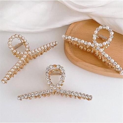 Korean Version Women Hair Accessories Crystal Ins Net Red Hairpin Large Rhinestone Pearl Hair Claw Grabbing Clip Girls Headdress
