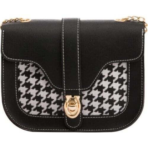 Korean Ladies Shoulder Bag Printed Plaid Color Matching Lock Chain Small Square Bag Leather Women Purse Crossbody Bag For Women