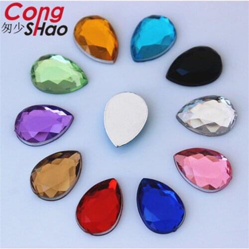 Cong Shao 100Pcs 10*14mm Colorful Acrylic Rhinestone Flat Back Drop Shape Stones And Crystals Clothing Crafts Accessories 8Y453