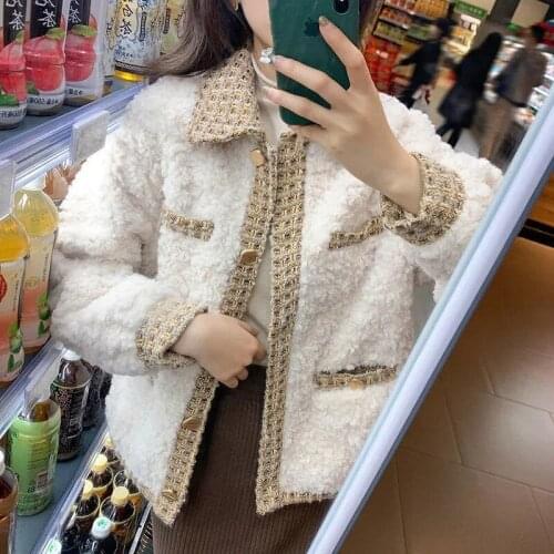 Lamb Wool Patchwork Fur Women Jacket Vintage Plush Autumn Winter Casual Coats Wild Small Fragrance Korean Fashion Lady Outerwear