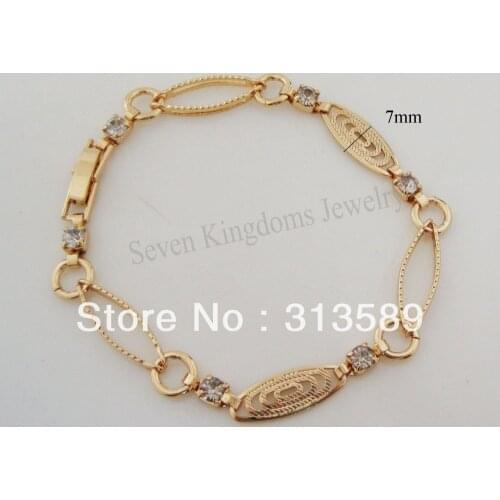 LADY 7.3" YELLOW GOLD GP OVERLAY FILL BRASS SPIRAL CZ STONE LINKS BRACELET/GREAT GIFT