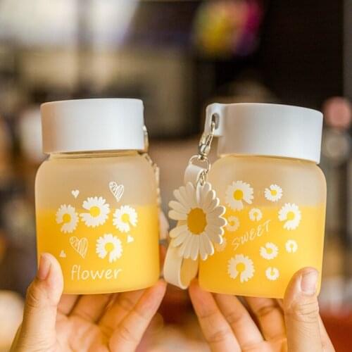 Small Daisy Glass Frosted In Summer Creative Lovely Water Cup Womens Summer Mini Cup Cute Water Bottle Glass Bottle Kawaii Cup