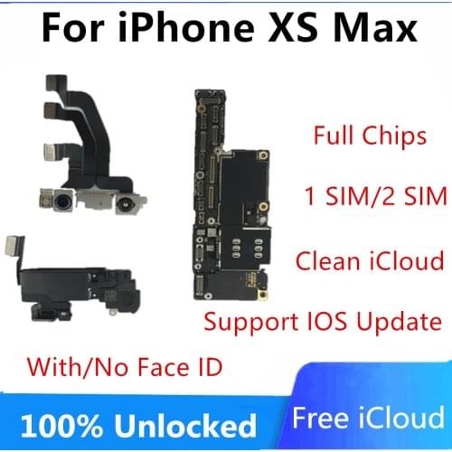 Motherboard for iPhone XS Max Factory Unlocked Mainboard With / NO Face ID IOS Update Support Full Tested Logic Board 1/2 SIM