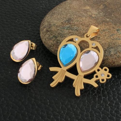 Fashion Stainless Steel Jewelry Sets For Women Gold Color Pendants And Earrings SRYZ070